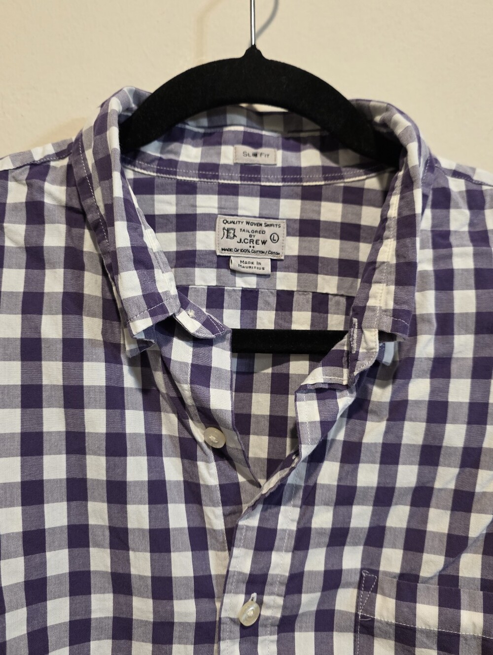 J. Crew Men’s Purple and White Gingham Button-Down Shirt
